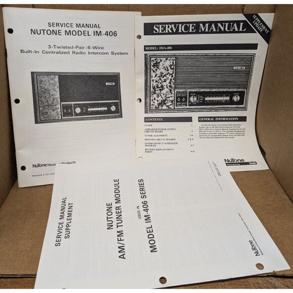 NUTONE SERVICE MANUAL FOR MODEL IM-406 CENTRALIZED RADIO INTERCOM SYSTEM - Picture 1 of 13